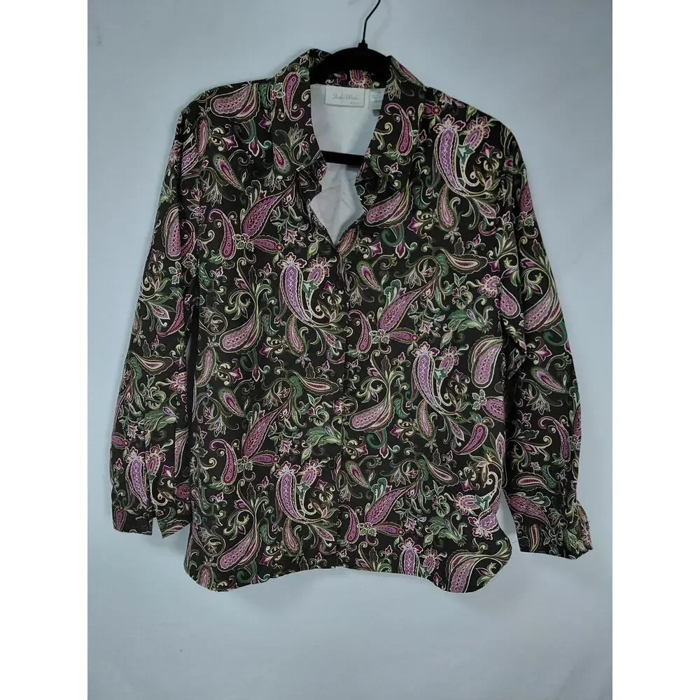 Studio Works Multicolor Paisley Button-Up Shirt Women Size PL
